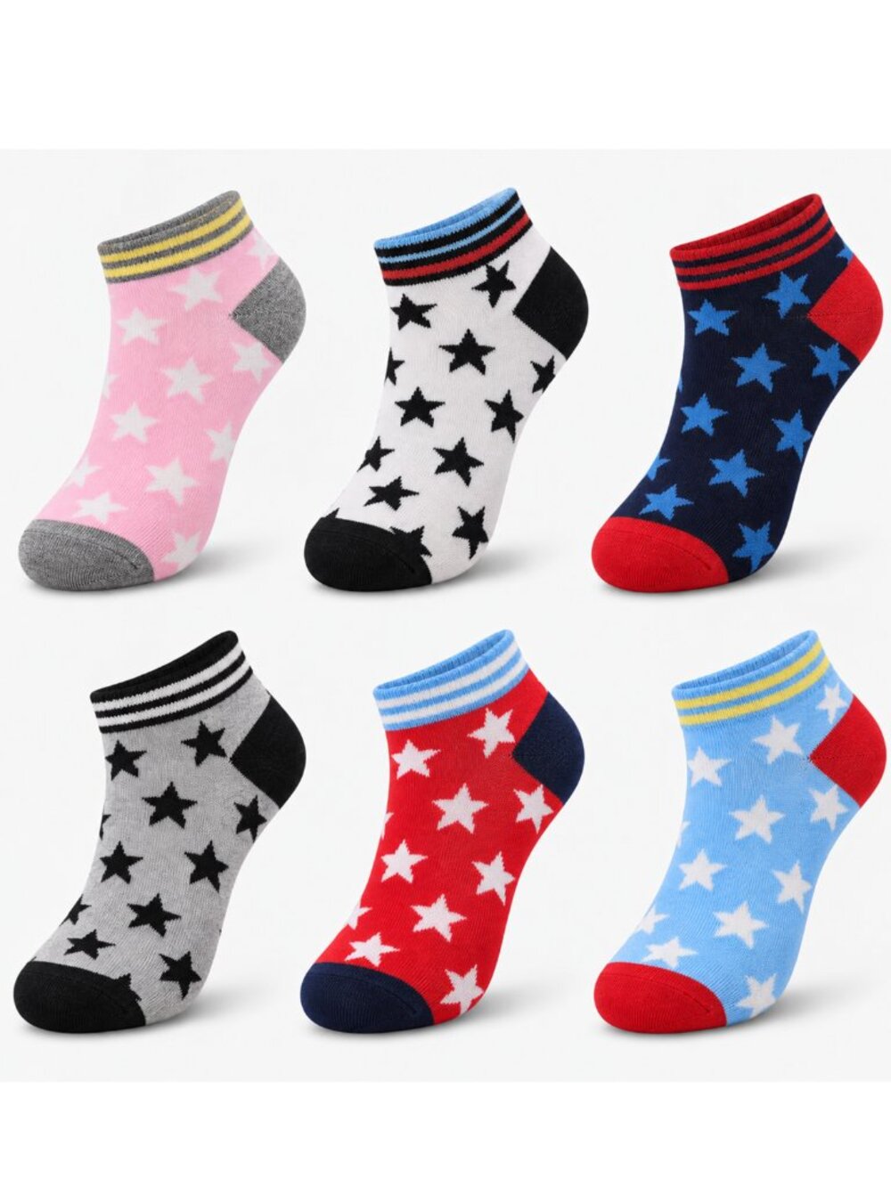 Women’s Ankle Socks 6 Pack, Size 9-11, Stars Print Casual Low Cut Soft Stretchy